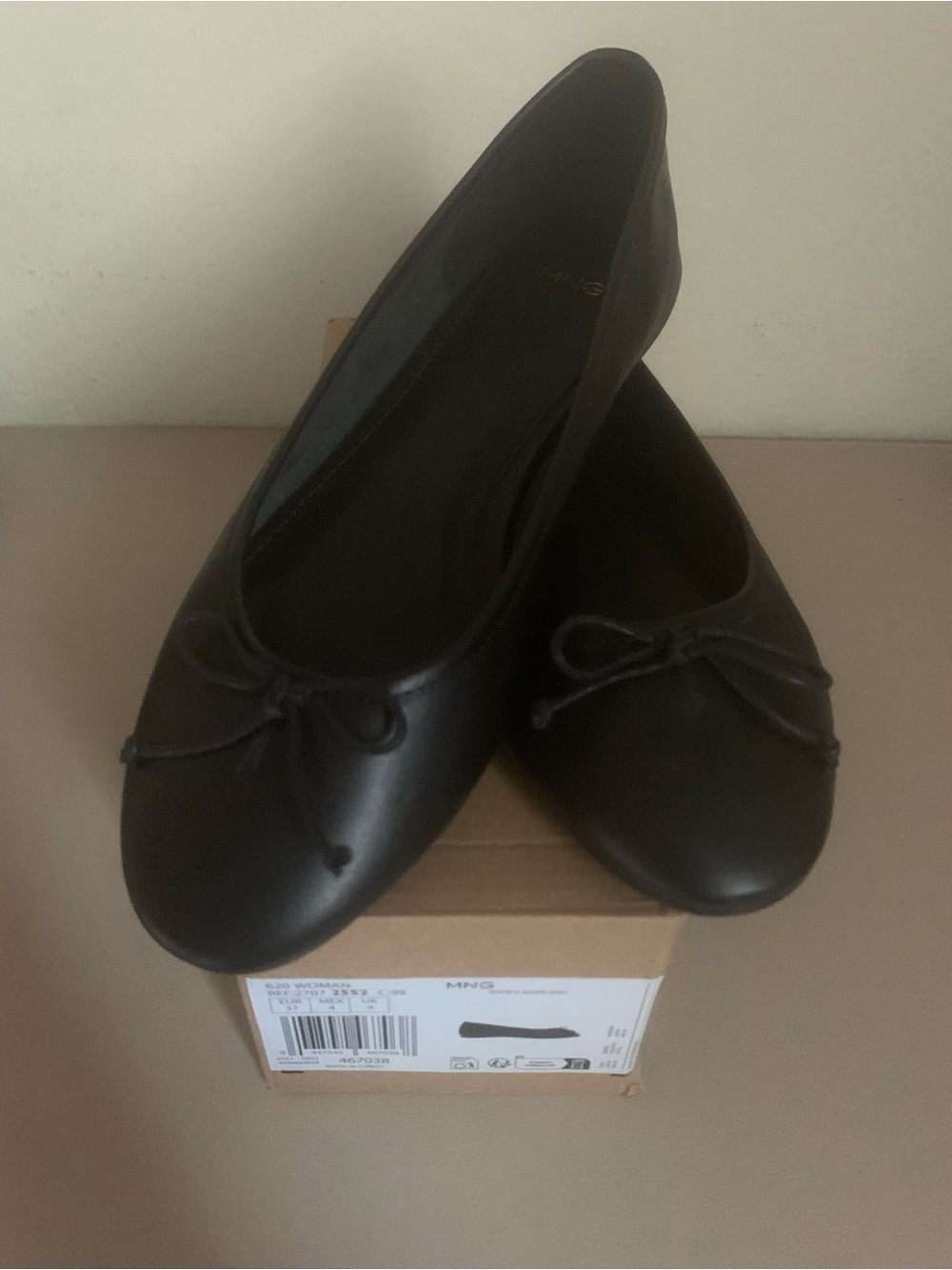 Mango real soft leather black ballet flats